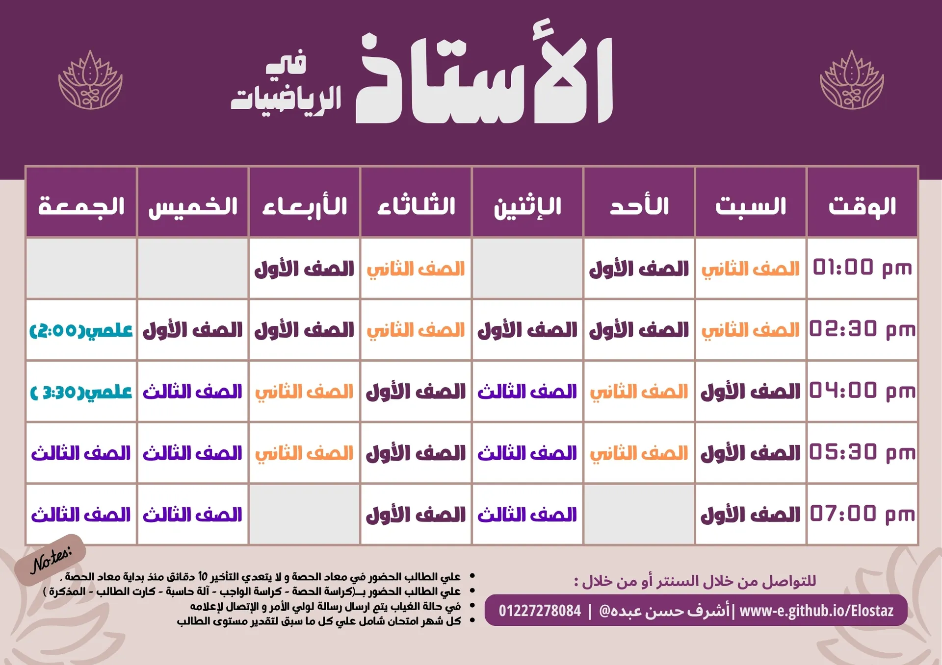 جميع الصفوف